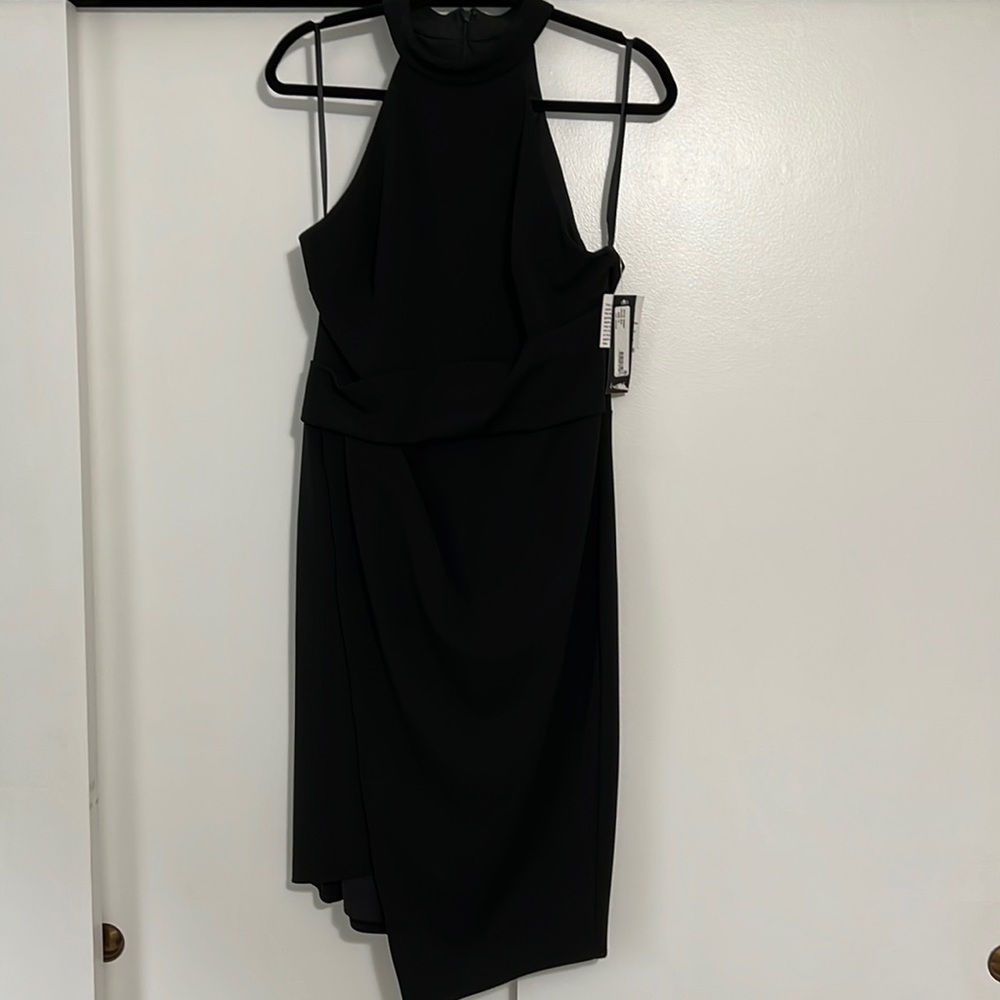 Betsy Adam black halter dress with slit